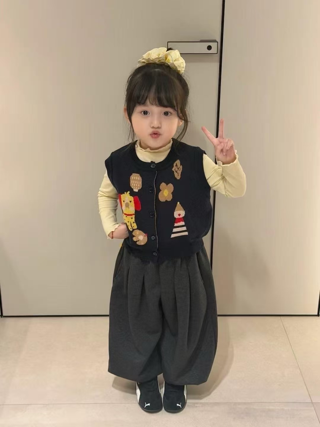 主图-01 (2) 【80-130】ニットベストorインナーorパンツ 女の子 おしゃれ かわいい カートゥーン - 画像 (1)