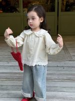 【80-130】シャツorデニムパンツ 女の子 無地 ナチュラル 丸襟 - 画像 (3)