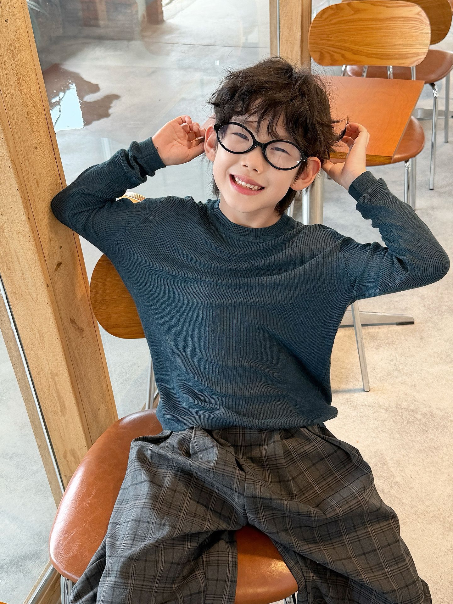 主图-01 【90-160】長袖トップスorパンツ 男の子 韓国風 無地 やわらか - 画像 (1)