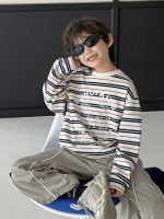 【90-160】長袖Tシャツ 男の子 ボーダー柄 カジュアル 合わせやすい