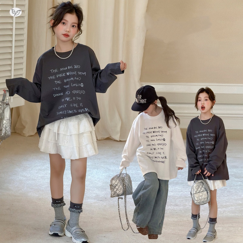 主图-01 (4) 【90-160】長袖Tシャツ 女の子 アルファベット ゆったり - 画像 (1)