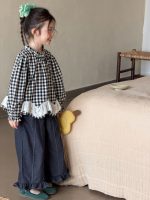 【100-150】ブラウスorデニムパンツ 女の子 フリル チェック柄 カジュアル - 画像 (3)
