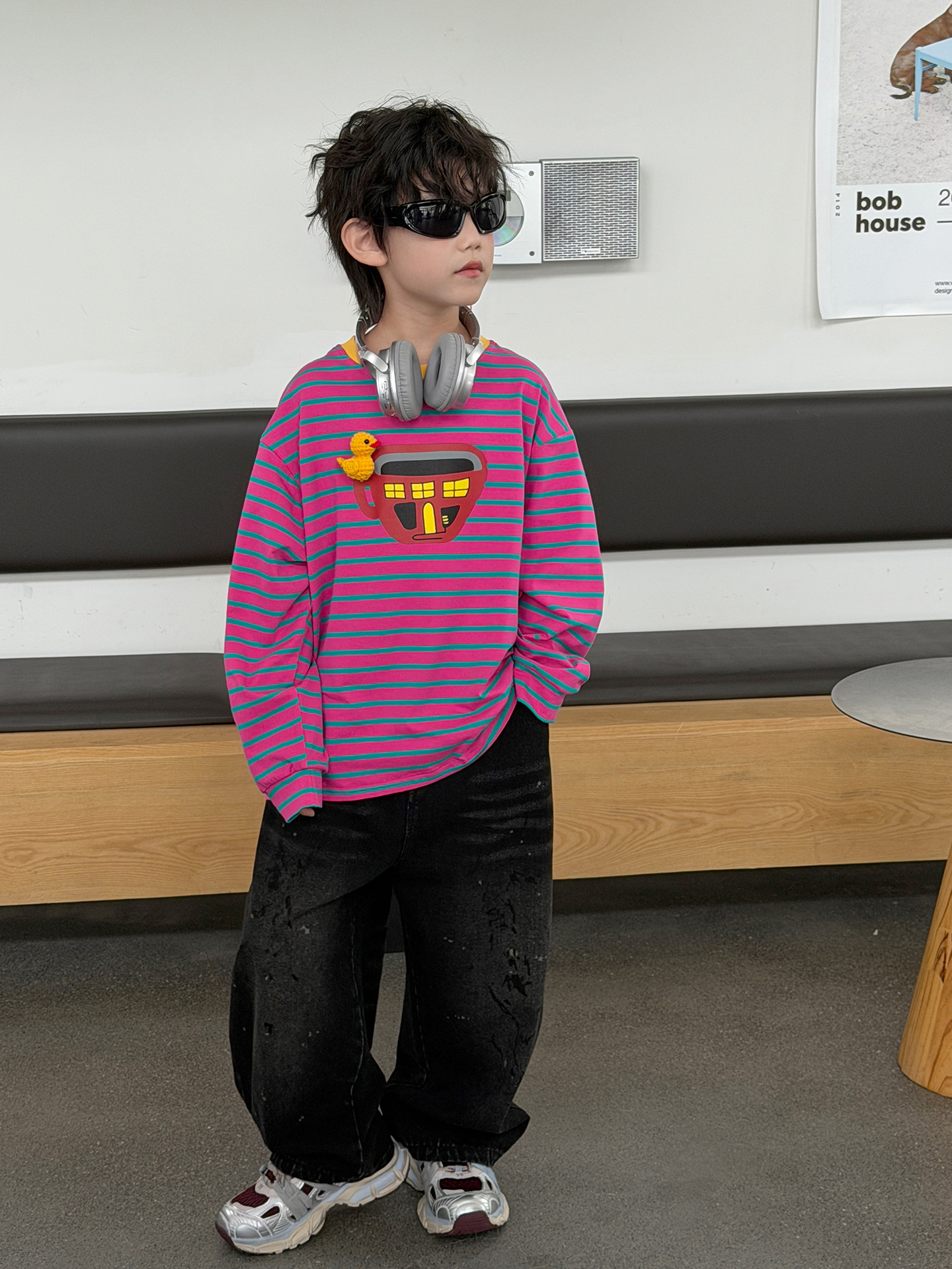 主图-01 (5) 【90-160】長袖Tシャツorデニムパンツ 男の子 ボーダー柄 ぬいぐるみ柄 - 画像 (1)