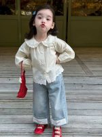 【80-130】シャツorデニムパンツ 女の子 無地 ナチュラル 丸襟