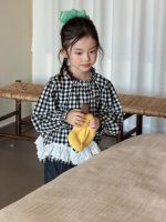 【100-150】ブラウスorデニムパンツ 女の子 フリル チェック柄 カジュアル - 画像 (4)