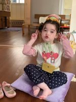 【80-130】長袖Tシャツorパンツ 女の子 ねこ ハート柄 重ね着風 - 画像 (3)