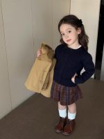 【80-140】ニットカーディガン コーデセット 女の子 レイヤード トレンチコート 長袖シャツ ショートパンツ - 画像 (5)
