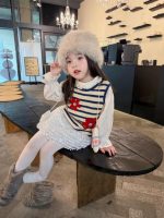 【80-130】ニットベストorシャツorスカート 女の子 おしゃれ 配色ボーダー - 画像 (2)
