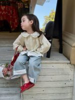 【80-130】シャツorデニムパンツ 女の子 無地 ナチュラル 丸襟 - 画像 (5)