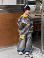 【90-160】長袖Tシャツ 男の子 着回しやすい ボーダー柄 快適な着心地 - 画像 (6)