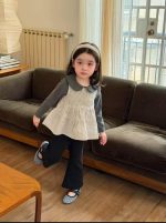 【80-130】トップスorフレアパンツ 女の子 韓国風 丸襟 チェック柄 レイヤード - 画像 (5)
