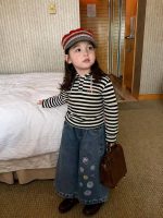 【80-140】パーカーorデニムパンツ 女の子 ボーダー柄 デイリーにぴったり