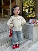 【80-130】シャツorデニムパンツ 女の子 無地 ナチュラル 丸襟 - 画像 (2)