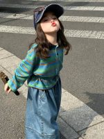 【80-130】長袖Tシャツorワイドパンツ 女の子 韓国風 ボーダー柄 レトロ - 画像 (4)