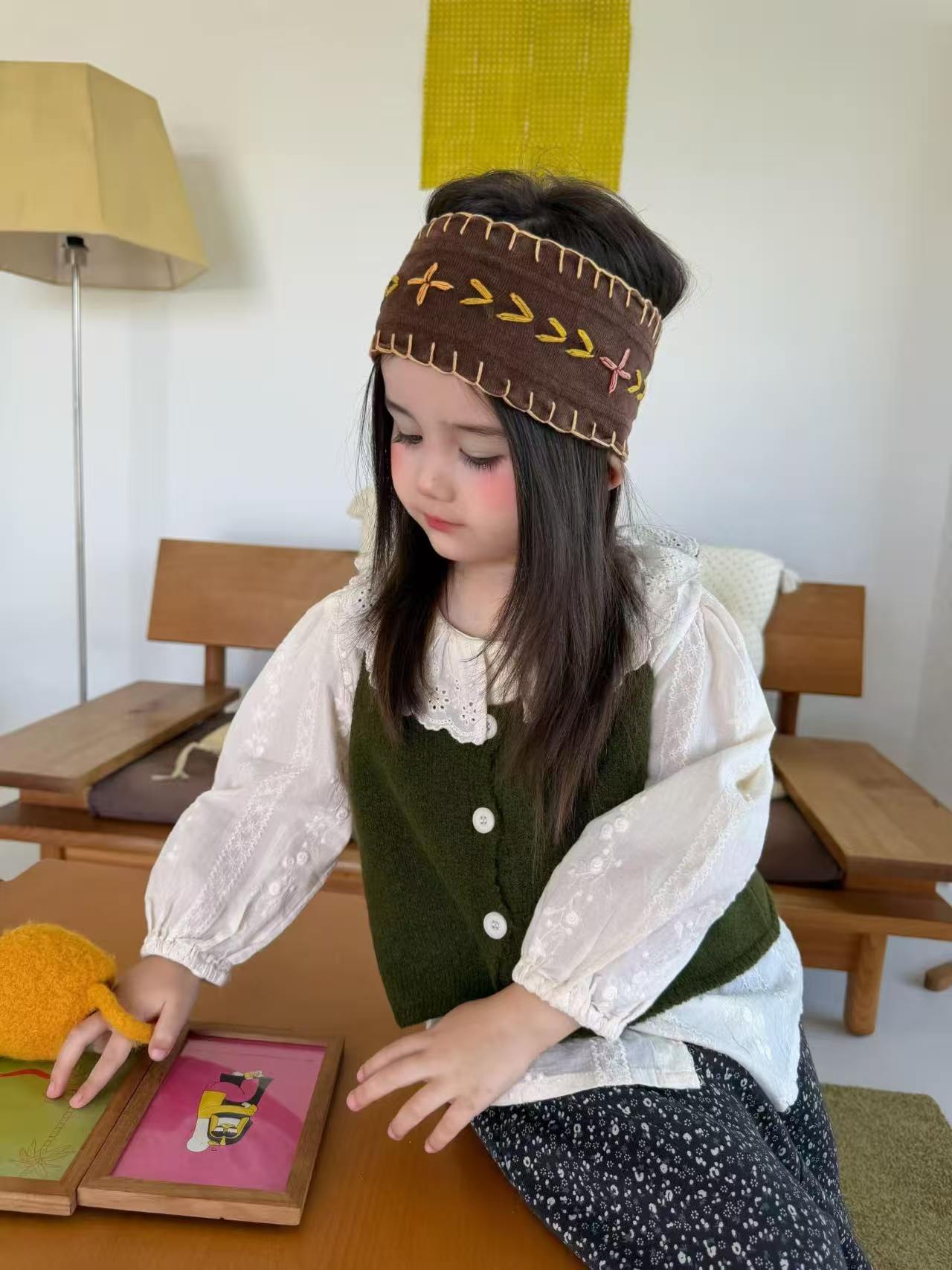 主图-04 【80-140】トップス 女の子 韓国風 レイヤード シャツ&ニットベスト - 画像 (1)
