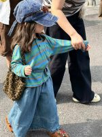 【80-130】長袖Tシャツorワイドパンツ 女の子 韓国風 ボーダー柄 レトロ - 画像 (5)