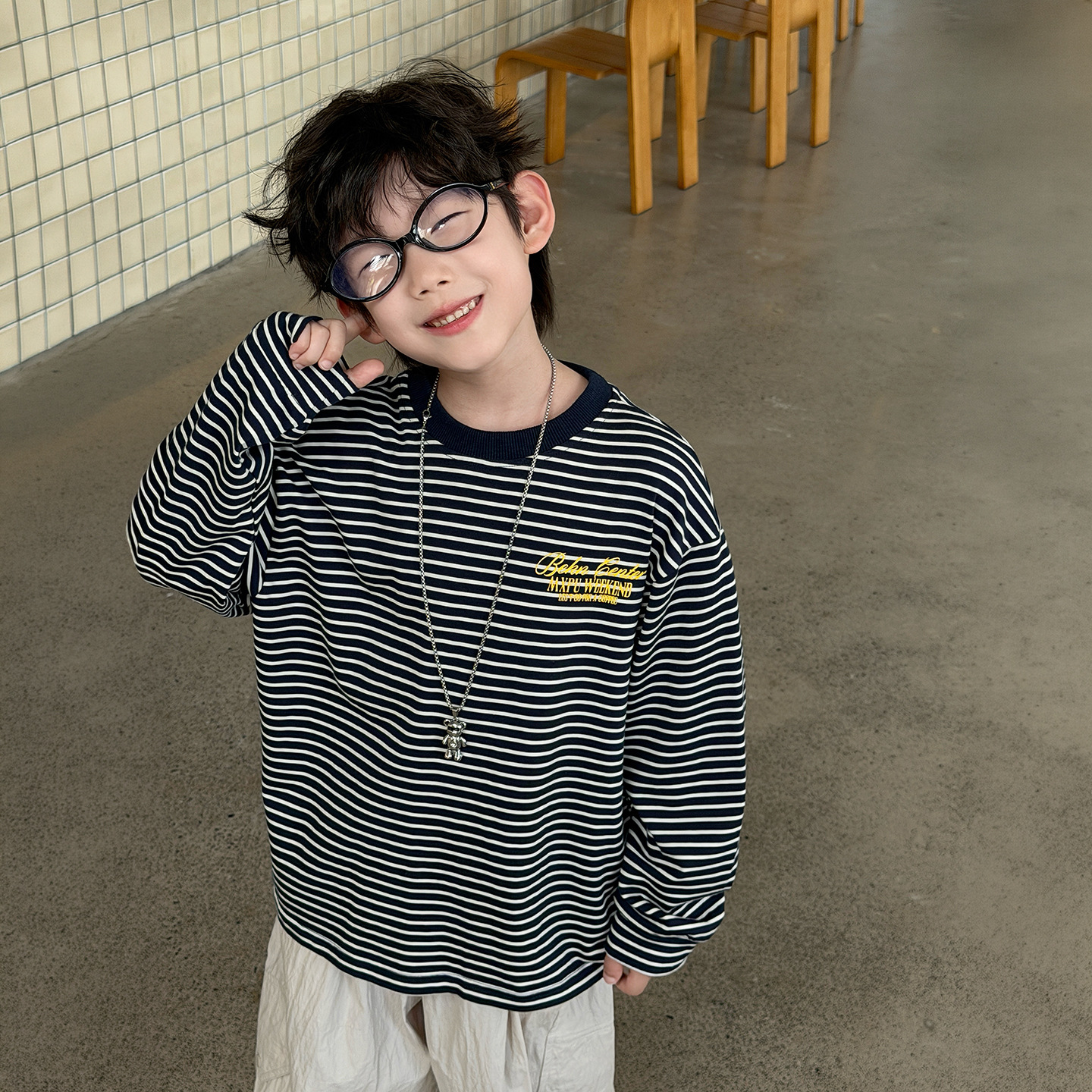 主图-06 (1) 【90-160】長袖Tシャツorパンツ 男の子 ボーダー柄 ストリート 合わせやすい - 画像 (1)