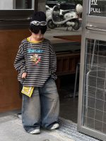 【90-160】長袖Tシャツ 男の子 着回しやすい ボーダー柄 快適な着心地