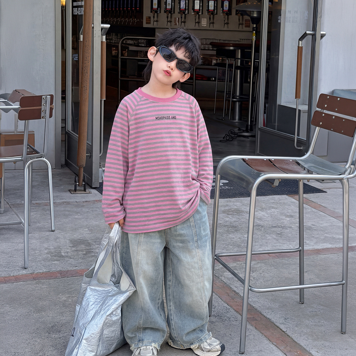 主图-06 (5) 【90-160】長袖Tシャツorデニムパンツ 男の子 韓国風 ボーダー柄 カジュアル - 画像 (1)