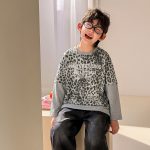 【90-160】長袖Tシャツorパンツ 男の子 カジュアル ヒョウ柄 レイヤード - 画像 (7)