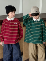 【90-160】長袖Tシャツ 男の子 ポロシャツ ボーダー柄
