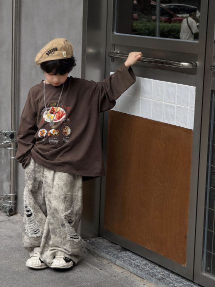 【90-160cm】長袖Tシャツ 男の子 ストリート カジュアル ゆったり クール
