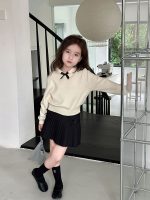 【90-150】ニットトップス 女の子 丸襟 ガーリー リボン付き - 画像 (4)