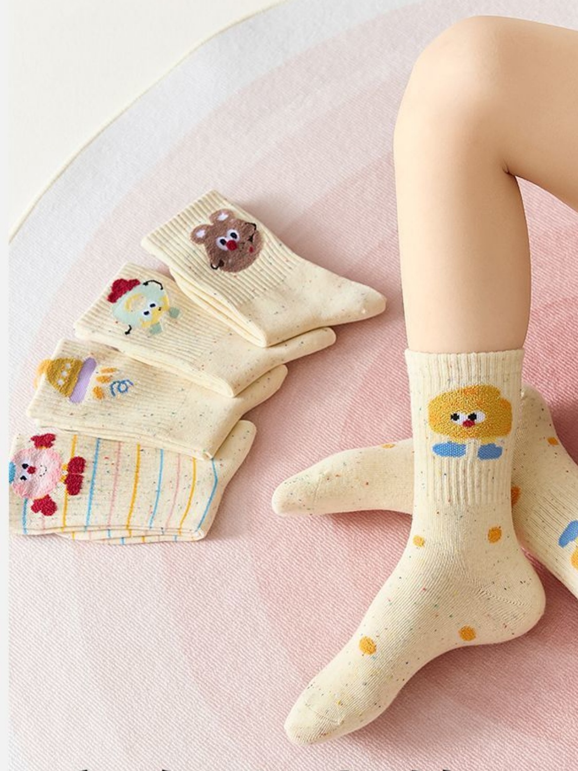 1006985025918 (2) 【GOODS】5足セット ソックス カートゥーン ドット柄 かわいい - 画像 (1)