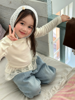 【90-150】長袖Tシャツ 女の子 フリル 切り替え シンプル - 画像 (4)