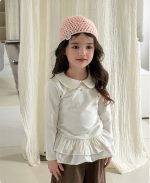【90-150】長袖Tシャツ 女の子 折り襟 フリル 無地 - 画像 (2)