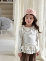 【90-150】長袖Tシャツ 女の子 折り襟 フリル 無地 - 画像 (4)