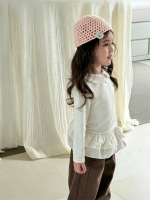 【90-150】長袖Tシャツ 女の子 折り襟 フリル 無地 - 画像 (5)