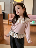 【90-150】長袖Tシャツ 女の子 レース ビッグカラー 合わせやすい - 画像 (5)