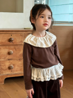 【90-150】長袖Tシャツ 女の子 レース ビッグカラー 合わせやすい - 画像 (4)