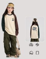 【100-170】長袖Tシャツ 女の子 ラグラン プリント ゆったり
