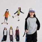 【100-170】長袖Tシャツ 女の子 ラグラン 切り替え レトロ