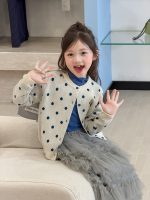 【100-170】セーター 女の子 ドット柄 ジャカード ボタン