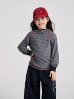 【100-170】トップス 女の子 ボーダー柄 フード付き カジュアル - 画像 (5)