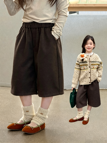 【100-170】パンツ 女の子 無地 レトロ ワイドパンツ