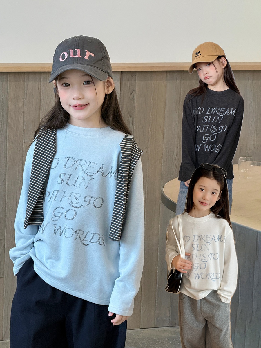1084120416751 (1) 【100-170】長袖Tシャツ 女の子 プリント 英字 レトロ - 画像 (1)