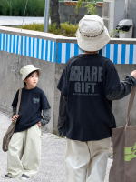 【100-170】長袖Tシャツ 男の子 ボーダー袖 レイヤード風 英字プリント