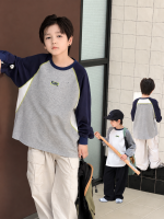 【100-170】長袖Tシャツ 男の子 配色クルーネック 着回しやすい カジュアル