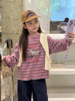 【100-170】長袖Tシャツ 女の子 ボーダー柄 グラフィティ ゆったり