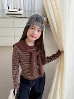【100-170】トップス 女の子 取り外し可能 ケープ ストライプ ニット - 画像 (5)