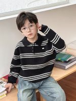【90-160】ポロニット 男の子 ボーダー柄 韓国風 プレッピー - 画像 (3)