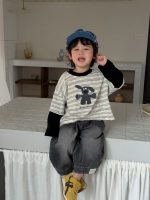 【73-110】Tシャツ ズボン フェイク 切り替え ストライブ デニム 男の子 - 画像 (5)