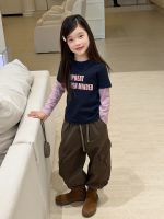 【100-170】長袖Tシャツ 女の子 切り替え 英字 トレンド - 画像 (5)