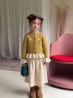 【90-160】ニットカーディガン 女の子 フラワー 刺繍 レイヤード風 - 画像 (11)