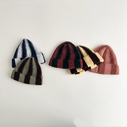 【GOODS】帽子 ニット レトロ ストライブ 配色 秋冬