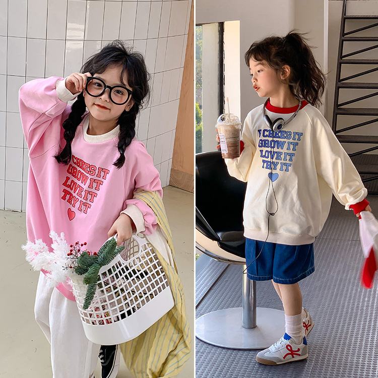 O1CN013AJTWe1hfjs8gC1qz_2552174305-0-cib.jpg 【100-160】トレーナー 女の子 英字 プリント 合わせやすい - 画像 (1)